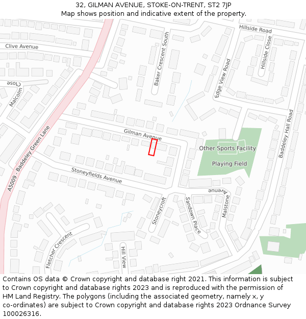 32, GILMAN AVENUE, STOKE-ON-TRENT, ST2 7JP: Location map and indicative extent of plot