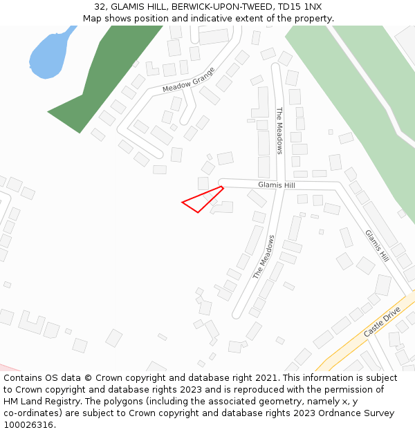 32, GLAMIS HILL, BERWICK-UPON-TWEED, TD15 1NX: Location map and indicative extent of plot