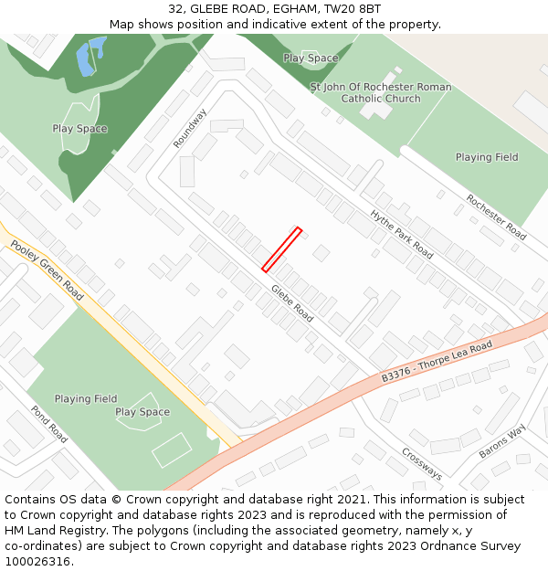 32, GLEBE ROAD, EGHAM, TW20 8BT: Location map and indicative extent of plot
