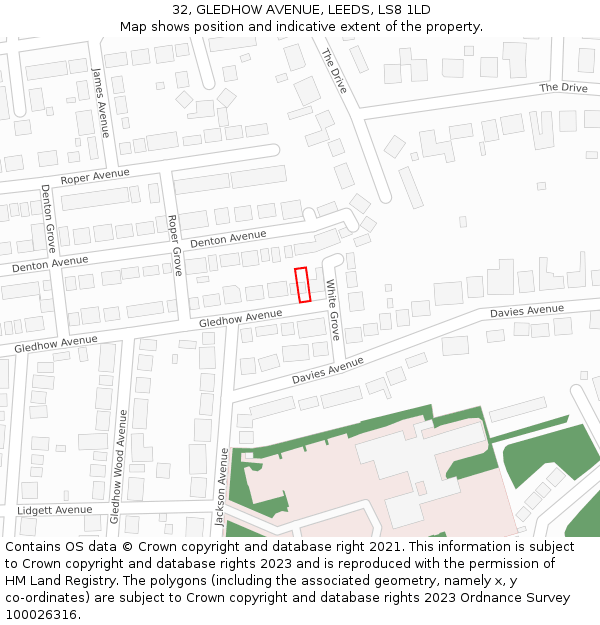 32, GLEDHOW AVENUE, LEEDS, LS8 1LD: Location map and indicative extent of plot