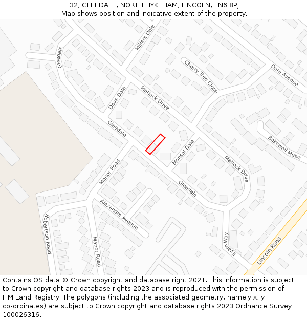32, GLEEDALE, NORTH HYKEHAM, LINCOLN, LN6 8PJ: Location map and indicative extent of plot