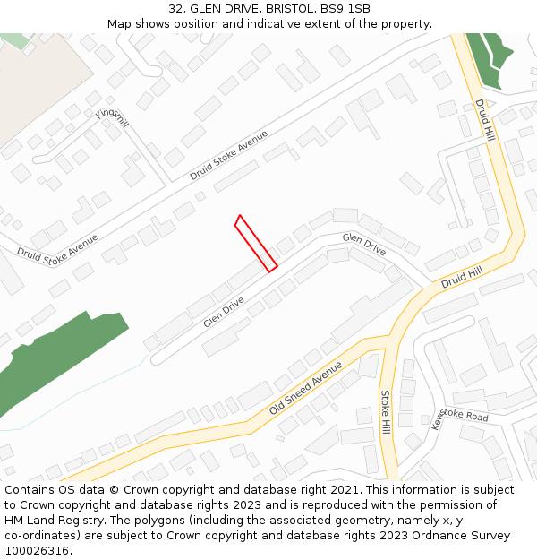 32, GLEN DRIVE, BRISTOL, BS9 1SB: Location map and indicative extent of plot