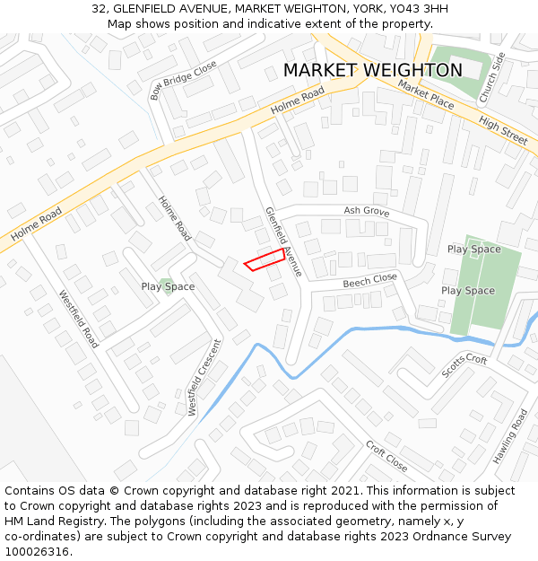 32, GLENFIELD AVENUE, MARKET WEIGHTON, YORK, YO43 3HH: Location map and indicative extent of plot