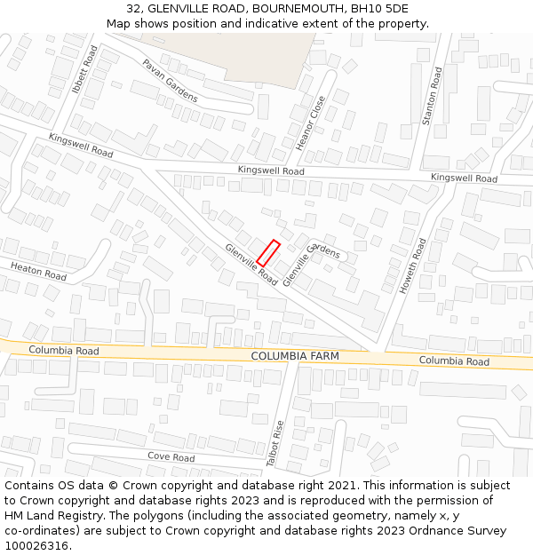32, GLENVILLE ROAD, BOURNEMOUTH, BH10 5DE: Location map and indicative extent of plot