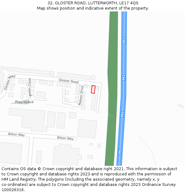 32, GLOSTER ROAD, LUTTERWORTH, LE17 4QS: Location map and indicative extent of plot
