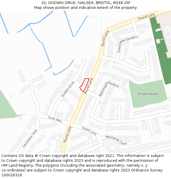 32, GODWIN DRIVE, NAILSEA, BRISTOL, BS48 2XF: Location map and indicative extent of plot