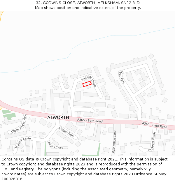 32, GODWINS CLOSE, ATWORTH, MELKSHAM, SN12 8LD: Location map and indicative extent of plot