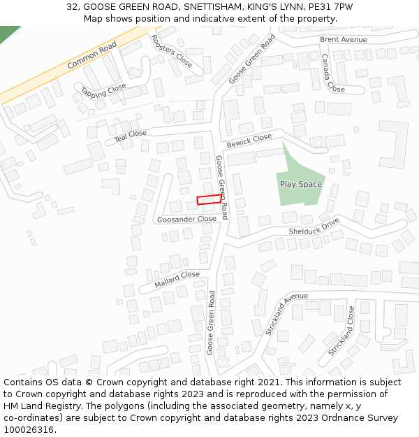 32, GOOSE GREEN ROAD, SNETTISHAM, KING'S LYNN, PE31 7PW: Location map and indicative extent of plot
