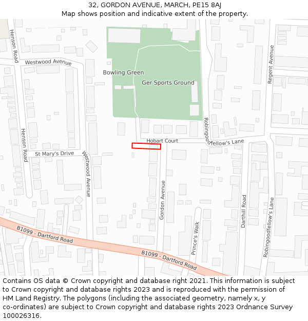 32, GORDON AVENUE, MARCH, PE15 8AJ: Location map and indicative extent of plot