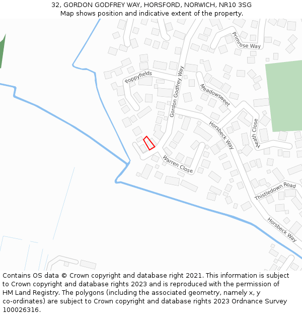 32, GORDON GODFREY WAY, HORSFORD, NORWICH, NR10 3SG: Location map and indicative extent of plot