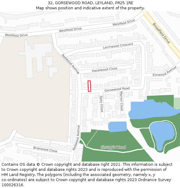 32, GORSEWOOD ROAD, LEYLAND, PR25 1RE: Location map and indicative extent of plot