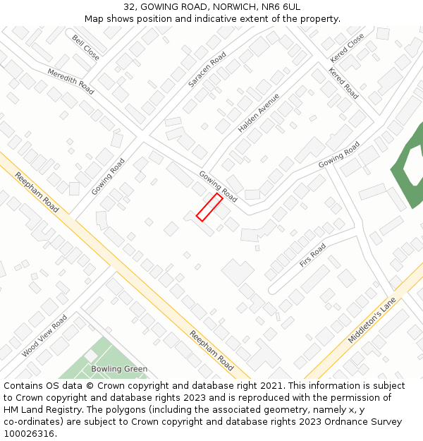 32, GOWING ROAD, NORWICH, NR6 6UL: Location map and indicative extent of plot