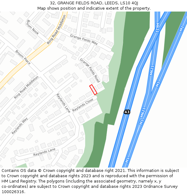 32, GRANGE FIELDS ROAD, LEEDS, LS10 4QJ: Location map and indicative extent of plot