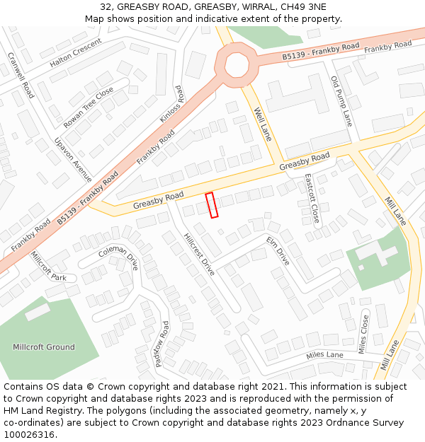 32, GREASBY ROAD, GREASBY, WIRRAL, CH49 3NE: Location map and indicative extent of plot