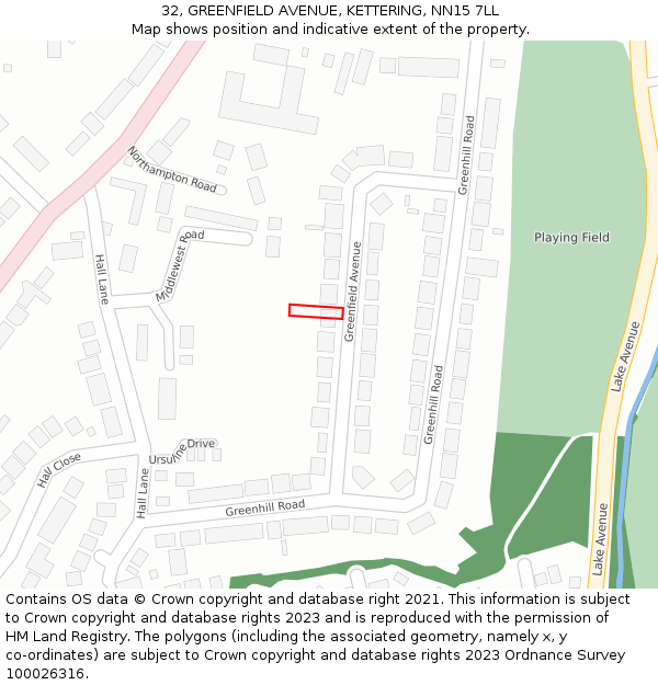 32, GREENFIELD AVENUE, KETTERING, NN15 7LL: Location map and indicative extent of plot