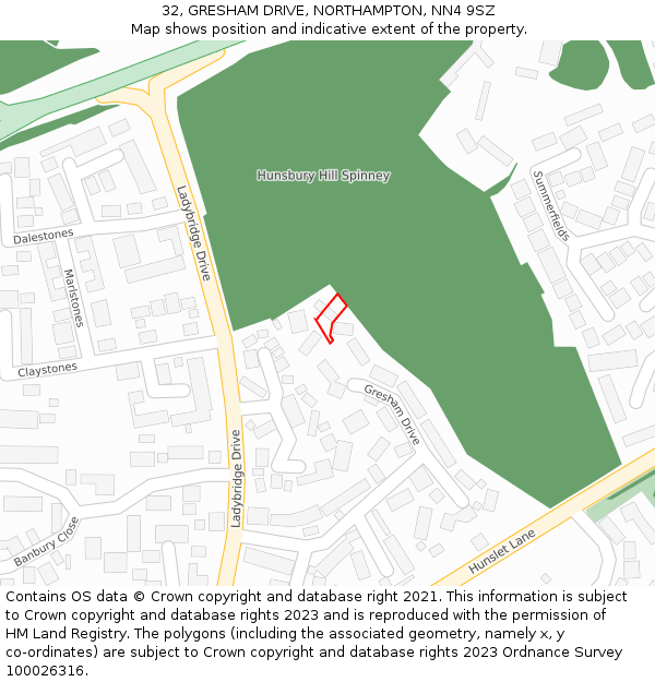 32, GRESHAM DRIVE, NORTHAMPTON, NN4 9SZ: Location map and indicative extent of plot