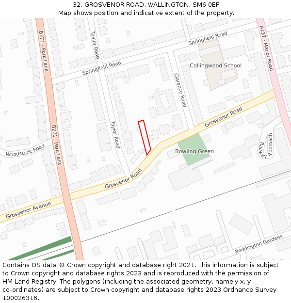 32, GROSVENOR ROAD, WALLINGTON, SM6 0EF: Location map and indicative extent of plot