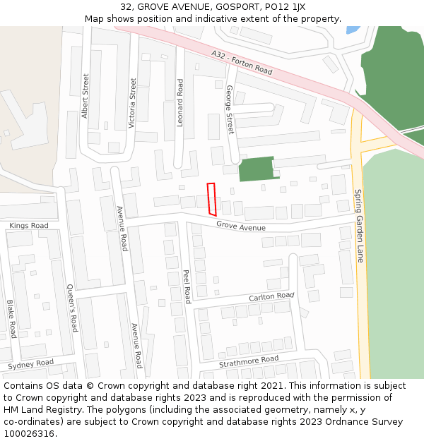 32, GROVE AVENUE, GOSPORT, PO12 1JX: Location map and indicative extent of plot