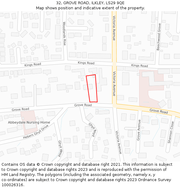 32, GROVE ROAD, ILKLEY, LS29 9QE: Location map and indicative extent of plot
