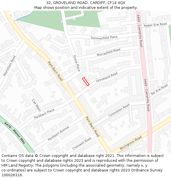 32, GROVELAND ROAD, CARDIFF, CF14 4QX: Location map and indicative extent of plot
