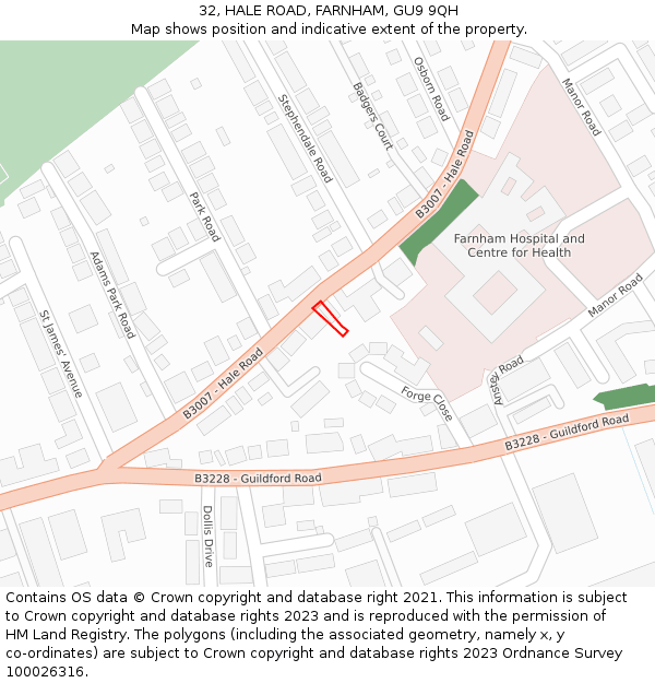 32, HALE ROAD, FARNHAM, GU9 9QH: Location map and indicative extent of plot