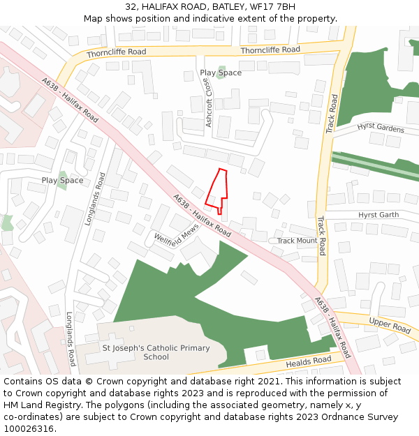 32, HALIFAX ROAD, BATLEY, WF17 7BH: Location map and indicative extent of plot