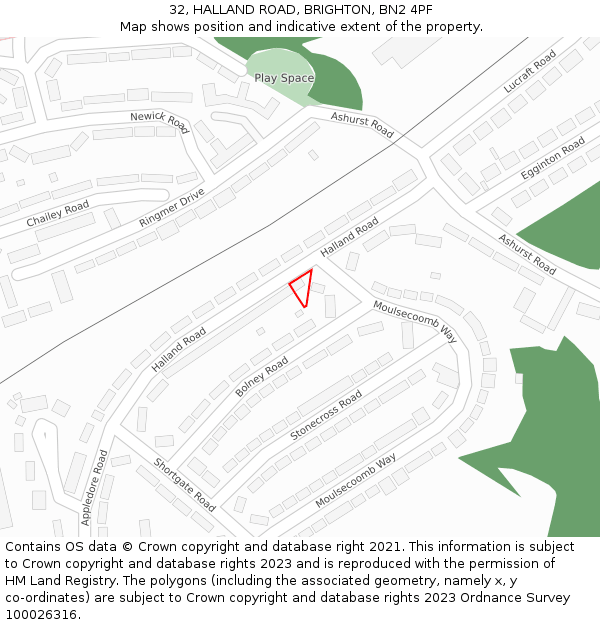 32, HALLAND ROAD, BRIGHTON, BN2 4PF: Location map and indicative extent of plot