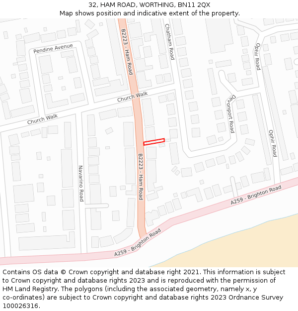 32, HAM ROAD, WORTHING, BN11 2QX: Location map and indicative extent of plot