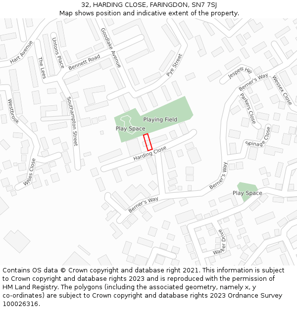 32, HARDING CLOSE, FARINGDON, SN7 7SJ: Location map and indicative extent of plot