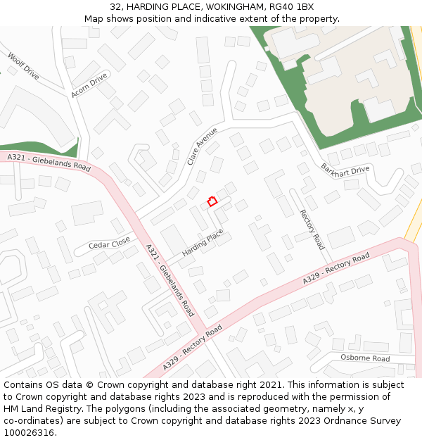 32, HARDING PLACE, WOKINGHAM, RG40 1BX: Location map and indicative extent of plot