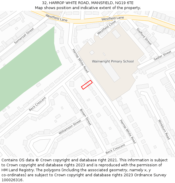 32, HARROP WHITE ROAD, MANSFIELD, NG19 6TE: Location map and indicative extent of plot