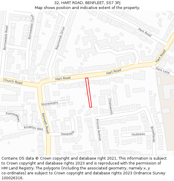 32, HART ROAD, BENFLEET, SS7 3PJ: Location map and indicative extent of plot