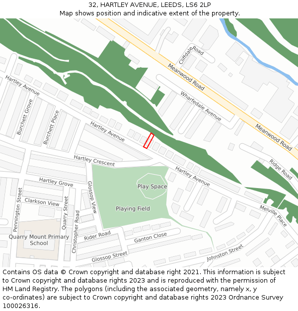 32, HARTLEY AVENUE, LEEDS, LS6 2LP: Location map and indicative extent of plot
