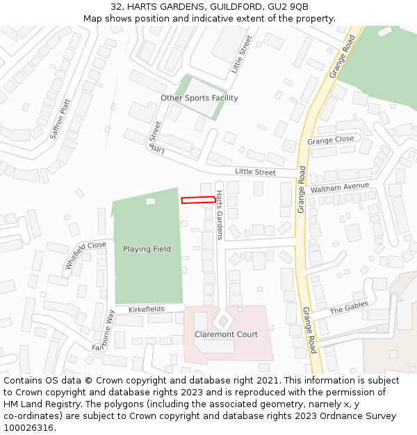 32, HARTS GARDENS, GUILDFORD, GU2 9QB: Location map and indicative extent of plot