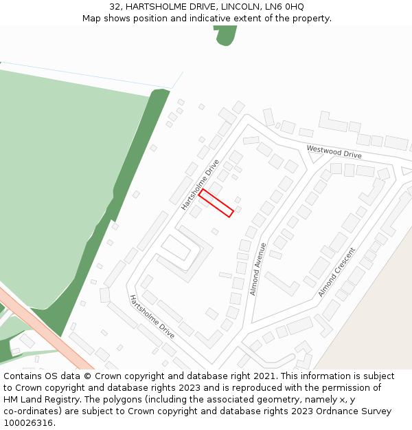 32, HARTSHOLME DRIVE, LINCOLN, LN6 0HQ: Location map and indicative extent of plot