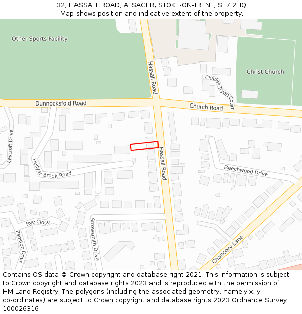 32, HASSALL ROAD, ALSAGER, STOKE-ON-TRENT, ST7 2HQ: Location map and indicative extent of plot