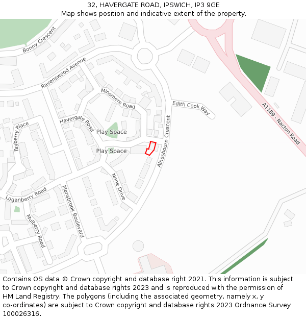 32, HAVERGATE ROAD, IPSWICH, IP3 9GE: Location map and indicative extent of plot