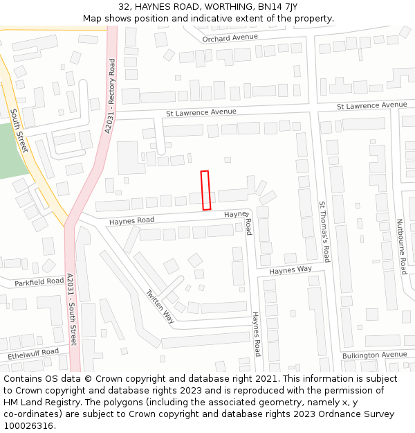 32, HAYNES ROAD, WORTHING, BN14 7JY: Location map and indicative extent of plot