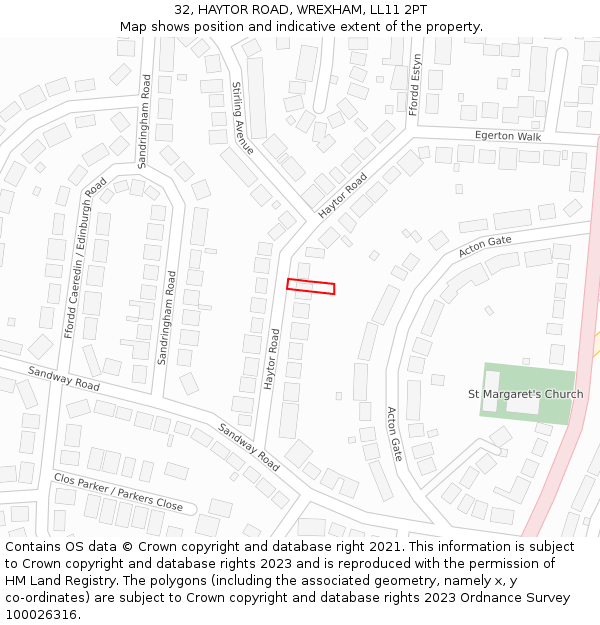 32, HAYTOR ROAD, WREXHAM, LL11 2PT: Location map and indicative extent of plot