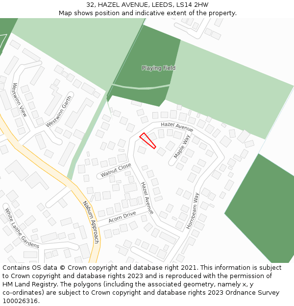 32, HAZEL AVENUE, LEEDS, LS14 2HW: Location map and indicative extent of plot