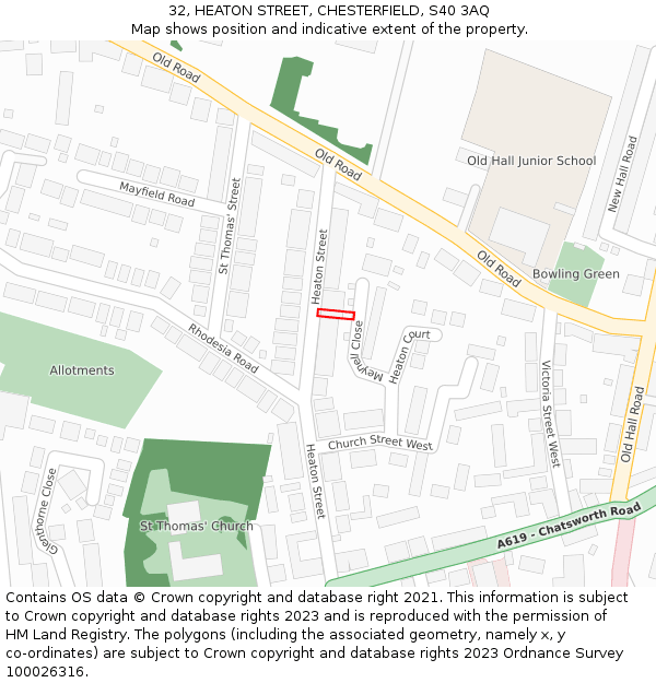 32, HEATON STREET, CHESTERFIELD, S40 3AQ: Location map and indicative extent of plot