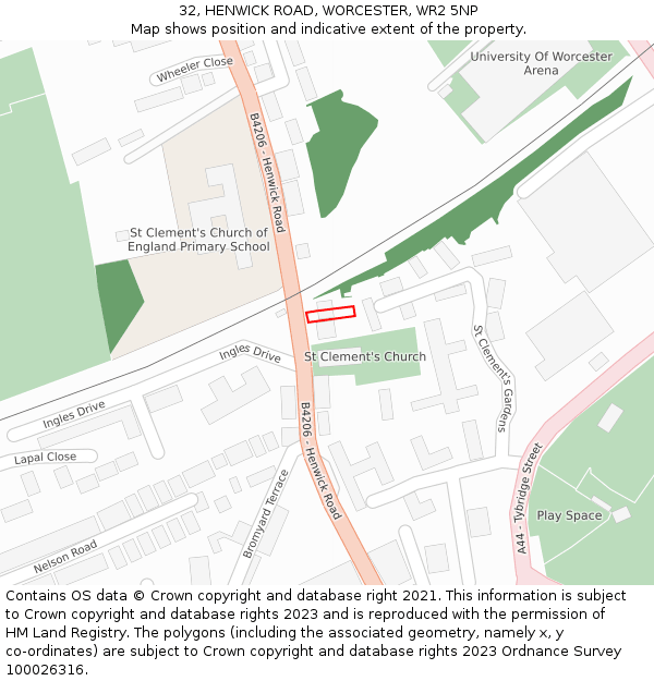 32, HENWICK ROAD, WORCESTER, WR2 5NP: Location map and indicative extent of plot
