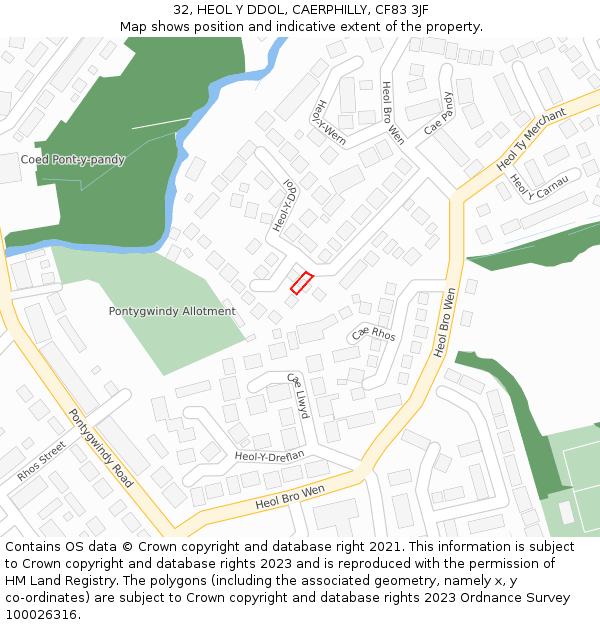 32, HEOL Y DDOL, CAERPHILLY, CF83 3JF: Location map and indicative extent of plot