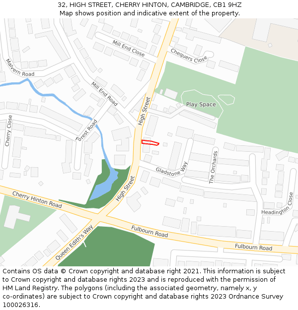 32, HIGH STREET, CHERRY HINTON, CAMBRIDGE, CB1 9HZ: Location map and indicative extent of plot