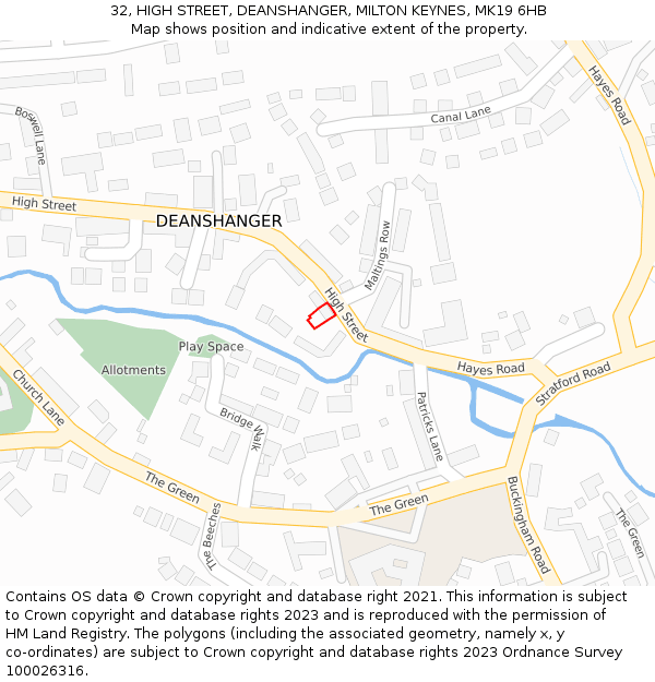 32, HIGH STREET, DEANSHANGER, MILTON KEYNES, MK19 6HB: Location map and indicative extent of plot