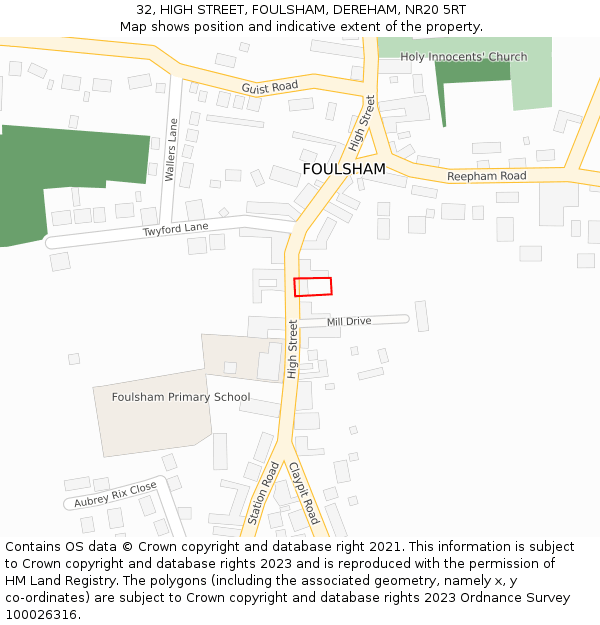 32, HIGH STREET, FOULSHAM, DEREHAM, NR20 5RT: Location map and indicative extent of plot