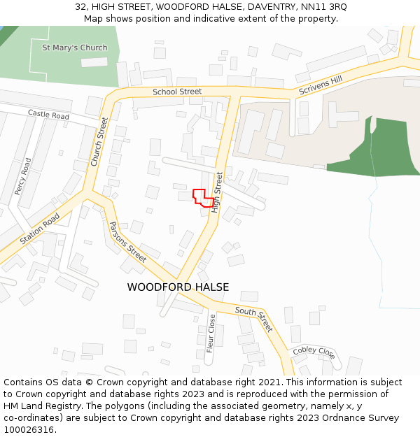 32, HIGH STREET, WOODFORD HALSE, DAVENTRY, NN11 3RQ: Location map and indicative extent of plot