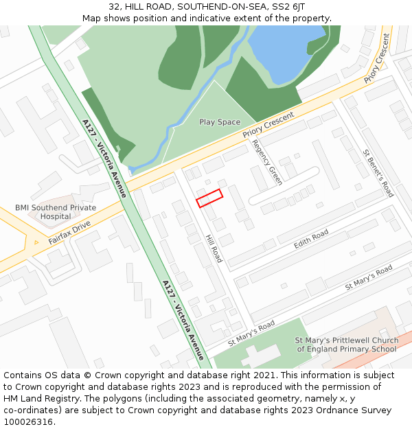 32, HILL ROAD, SOUTHEND-ON-SEA, SS2 6JT: Location map and indicative extent of plot