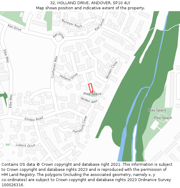 32, HOLLAND DRIVE, ANDOVER, SP10 4LY: Location map and indicative extent of plot