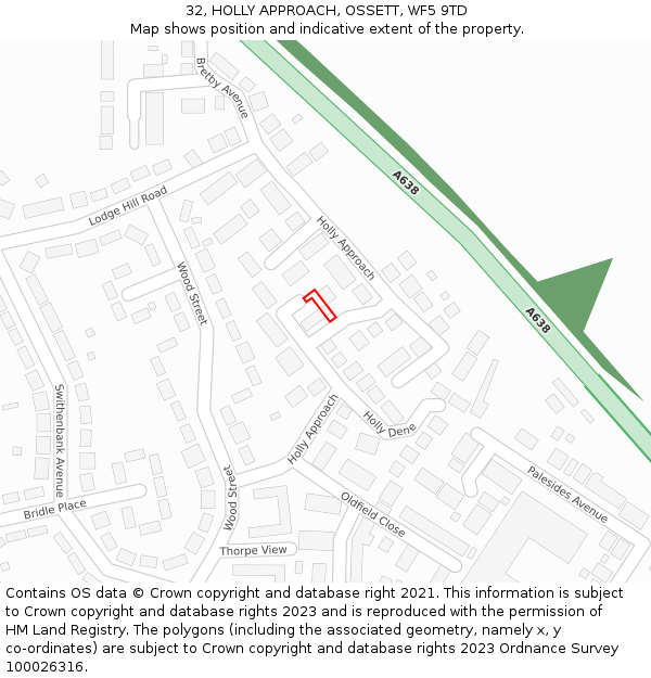 32, HOLLY APPROACH, OSSETT, WF5 9TD: Location map and indicative extent of plot